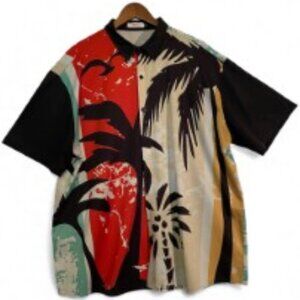 HOO Shop Tropical Palm Tree Print Button-Down Shirt Multi-Color Size 3X